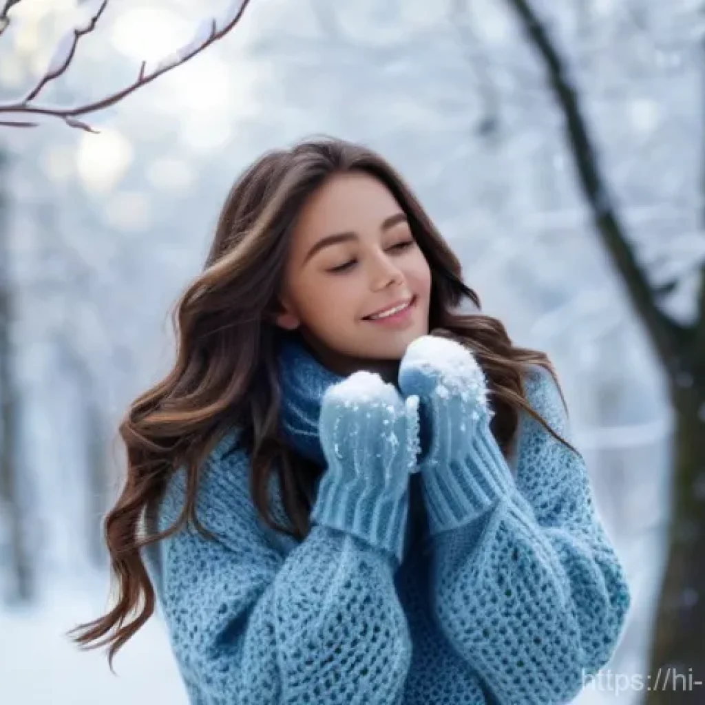 신재생에너지발전설비 자격증 관련 대학과 과정 - A serene winter wonderland scene. A young woman, approximately 20 years old, with long, wavy brown h...