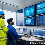 신재생에너지발전설비 직무 스트레스 관리법 - A detailed and realistic illustration of an energy sector workplace showing a diverse team of Indian...