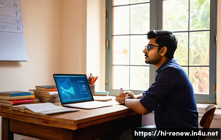 신재생에너지발전설비 자격증을 위한 독학 방법 - A young Indian student sitting at a wooden desk in a cozy home study room, surrounded by open textbo...
